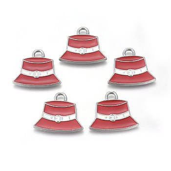 Alloy Enamel Pendants, Lead Free and Cadmium Free, Hat, Platinum,  Red, about 22mm long, 23mm wide, 2.5mm thick, hole: 3mm