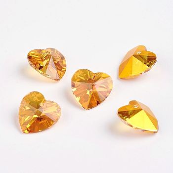 Faceted K9 Glass Charms, Imitation Austrian Crystal, Heart, Gold, 12x12x6mm, Hole: 1.5mm
