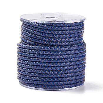 Braided Cowhide Cord, Leather Jewelry Cord, Jewelry DIY Making Material, Medium Blue, 5mm, about 21.87 yards(20m)/roll
