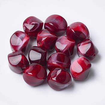 Acrylic Beads, Imitation Gemstone Style, Nuggets, Dark Red, 15.5x12x12mm, Hole: 1.8mm