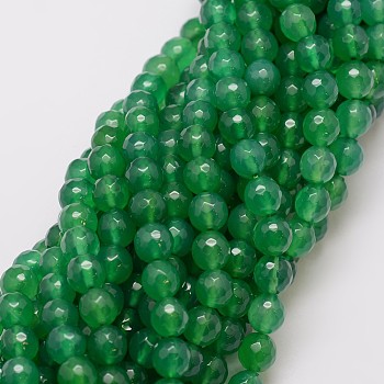 Natural Green Onyx Agate Beads Strands, Dyed, Faceted, Round, Green, 8mm, Hole: 1mm, about 47pcs/strand, 14 inch