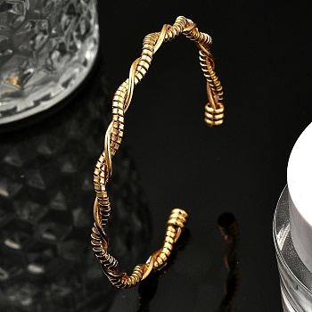 Brass Twisted Cuff Bangles for Women, Real 18K Gold Plated, Inner Diameter: 2x2-1/4 inch(5.15x5.75cm)