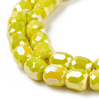Electroplate Opaque Glass Beads, Faceted Barrel, Yellow, 10x10mm, Hole: 1mm