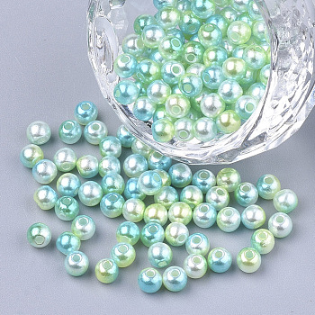 Rainbow ABS Plastic Imitation Pearl Beads, Gradient Mermaid Pearl Beads, Round, Green Yellow, 5x4.5mm, Hole: 1.4mm, about 9000pcs/500g