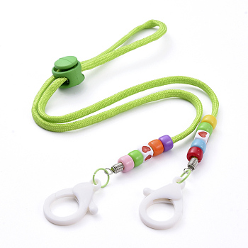 Personalized Dual-use Items, Beaded Necklaces or Eyeglasses Chains, with Polyester & Spandex Cord Ropes, Acrylic Beads, Plastic Clasps and Iron Cord End, Yellow Green, 25.59 inch(65cm)