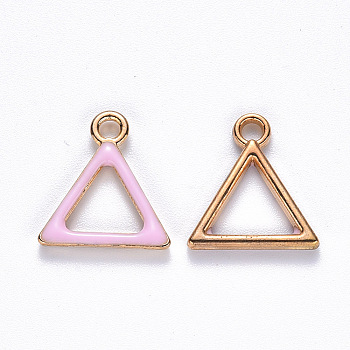 Alloy Enamel Charms, Triangle, Light Gold, Pink, 15x14x2mm, Hole: 1.8mm