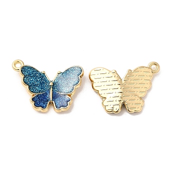 Alloy Enamel Pendants, with Glitter Powder, Long-Lasting Plated, Cadmium Free & Nickel Free & Lead Free, Golden, Butterfly Charm, Dark Turquoise, 15x20x3.6mm, Hole: 1.2mm