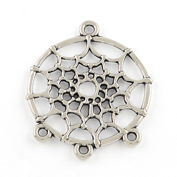 Tibetan Style Alloy Chandelier Components Links, Cadmium Free & Lead Free, Flat Round, Antique Silver, 34x28x2mm, Hole: 2mm, about 380pcs/1000g