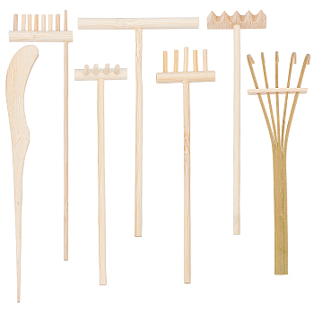 Nbeads 7Pcs 7 Style Bamboo Mini Zen Garden Rake, DIY Sand Zen Garden Tools, Accessories for Zen Garden, Burgundy, 14.4x3.55x2.05cm, 7 style, 1pc/style, 7pcs