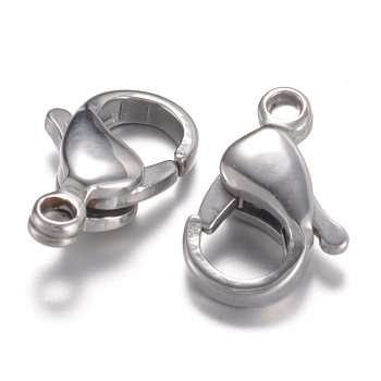 304 Stainless Steel Lobster Claw Clasps, Stainless Steel Color, 13x8x4mm, Hole: 1.5mm