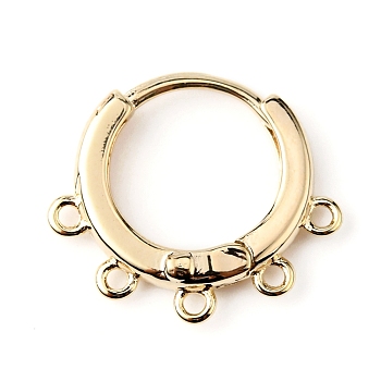 Brass Hoop Earrng Findings, with 6 Horizontal Loops, Ring, Real 14K Gold Plated, 10 Gauge, 15x18x2.5mm, Hole: 1mm, Pin: 1mm