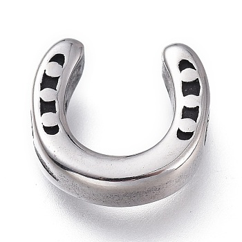 316 Surgical Stainless Steel Beads, Horseshoe, Antique Silver, 10x10x3mm, Hole: 1.6mm