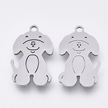 201 Stainless Steel Puppy Pendants, Laser Cut Pendants, Dog, Stainless Steel Color, 18x11x1mm, Hole: 1.4mm