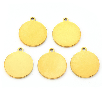 Vacuum Plating 304 Stainless Steel Pendants, Laser Cut, Blank Stamping Tag, Flat Round, Golden, 18x15x1mm, Hole: 1.6mm