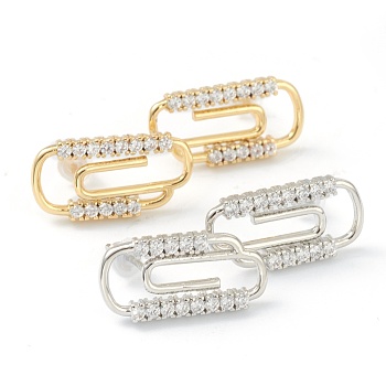 Brass Micro Pave Clear Cubic Zirconia Stud Earrings, with Ear Nuts, Safety Pin Shape, Mixed Color, 18x9.5mm, Pin: 0.6mm