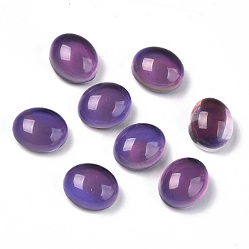 Glass Cabochons, Changing Color Mood Cabochons, Oval, Purple, 12x10x6.5mm
