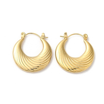 Rack Plating 304 Stainless Steel Hoop Earrings for Women, Double Horn, Real 18K Gold Plated, 25x23x3mm