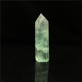 Point Tower Natural Green Fluorite Home Display Decoration, Healing Stone Wands, for Reiki Chakra Meditation Therapy Decos, Hexagon Prism, 50~60mm