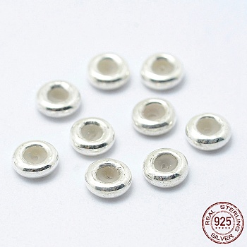 925 Sterling Silver Beads, with Rubber, Slider Stopper Beads, Rondelle, Silver, 6x2mm, Hole: 2mm
