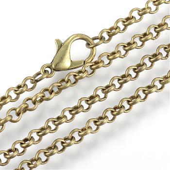 Iron Rolo Chains Necklace Making, with Lobster Clasps, Soldered, Antique Bronze, 17.7 inch(45cm)