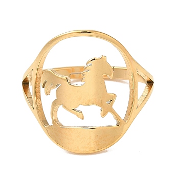 Ion Plating(IP) 304 Stainless Steel Horse Adjustable Ring for Women, Real 18K Gold Plated, US Size 6(16.5mm)