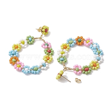 boucles d'oreilles pendantes en perles de rocaille en verre à fleurs tissées(EJEW-JE05816)-4