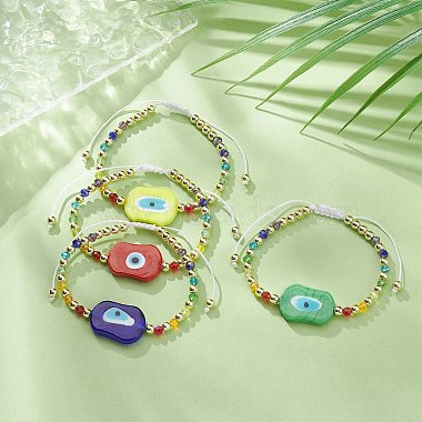 Evil Eye Lampwork geflochtenes Perlenarmband mit Glasperlenketten für Frauen(BJEW-JB09412)-2