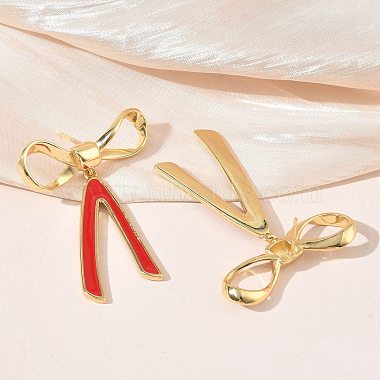 Bowknot Brass Stud Dangle Earrings for Women(EJEW-A167-21G)-3