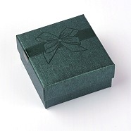 Square with Bowknot Pattern Cardboard Jewelry Boxes, with Sponge Inside, Snap Cover, for Necklaces, Rings and Pendants, Dark Green, 7.2x7.2x3.5cm(MB-TAC0002-01C)