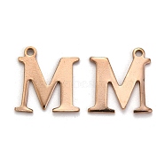Ion Plating(IP) 304 Stainless Steel Alphabet Charms,  Rose Gold, Letter.M, 12x11.5x1mm, Hole: 1mm(STAS-H122-M-RG)