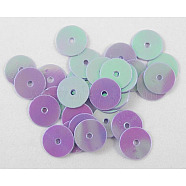 Plastic Paillette/Sequins Beads, orchid, AB Color, 6mm in diameter, hole: 1mm(X-PVC6mm07Y)