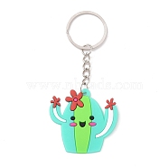 Cartoon PVC Plastic Keychain, for Mexican Holiday Party Decoration Gift Keychain, Cactus Pattern, 10cm, Pendant: 44x45x3mm(KEYC-F035-01C)