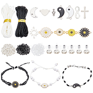 PandaHall Elite DIY Yin Yang Match Couple Bracelet Making Kit, Including Glass Seed Beads, Cross & Infinity & Sun & Star & Daisy Flower Stainless Steel & Alloy Link Connectors, Mixed Color(DIY-PH0009-64)