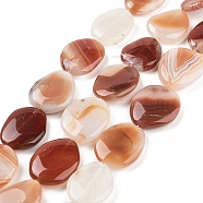 Natural Striped Agate/Banded Agate Beads Strands, Dyed & Heated,  Flat Oval, 24~29x19~24x5.5~6mm, Hole: 1.2mm, about 15pcs/strand, 15.94''~16.14''(40.5~41cm)(G-Z061-C09-04)