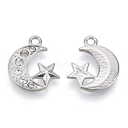 Alloy Pendants, with Crystal Rhinestone, Cadmium Free & Lead Free, Moon with Star, Platinum, 19.5x16.5x2mm, Hole: 2mm(PALLOY-T087-06P)