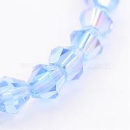 Glass Beads Strands, Bicone, Light Blue, AB Color Plated, The beads about 4mm, Hole: 1mm, about 70pcs/strand, 10.63 inch(X-GB4mm22Y-AB)