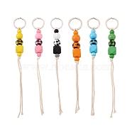 Kissitty 6Pcs 6 Colors Schima Wood & Cotton Cord Keychain, with Platinum Iron Ring, Mixed Color, 21~23cm, 1pc/color(KEYC-KS0001-03)