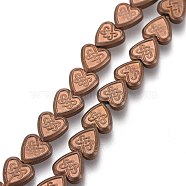 Non-magnetic Synthetic Hematite Beads Strands, Vacuum Plating, Heart with Chinese Knot, Copper Plated, 8x8x2.5mm, Hole: 0.8mm, about 52~56pcs/strand, 15.35''~16.54 inch(39~42cm)(G-O191-05C)