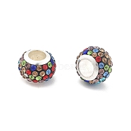 Rondelle Polymer Clay European Beads, Large Hole Beads, with Rhinestone & Alloy Core, Colorful, 11.5x7.5mm, Hole: 5mm(FIND-U001-01D)