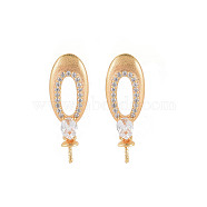 Brass Micro Pave Clear Cubic Zirconia Stud Earring Findings, for Half Drilled Beads, Nickel Free, Oval, Real 18K Gold Plated, 21x7mm, Pin: 0.6mm, Pin: 0.6mm (for Half Drilled Beads)(KK-S356-622-NF)