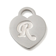 304 Stainless Steel Pendants, Laser Cut, Heart with Letter Charm, Stainless Steel Color, Letter R, 15x12x1mm, Hole: 3x3.5mm(FIND-M017-01P-R)