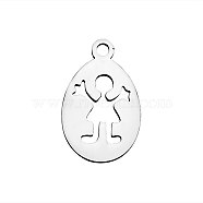 201 Stainless Steel Pendants, Oval with Girl, Stainless Steel Color, 16x10x1.1mm(STAS-Q201-T427)