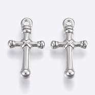 304 Stainless Steel Pendants, Cross, Stainless Steel Color, 22x13x3.5mm, Hole: 2mm(STAS-P197-030P)