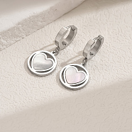 Stainless Steel Heart Hoop Earrings, Silver, 33x15mm(GG9932-3)