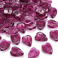 Transparent Spray Painted Glass Charms, Petaline, Medium Violet Red, 12x9x3mm, Hole: 1.2mm(GLAA-S190-020F-01)