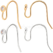 12Pcs 2 Colors Brass Earring Hooks, Shepherd's Hook Ear Wire, with Cubic Zirconia, Platinum & Real 18K Gold Plated, 3mm, Pin: 0.7mm, 6Pcs/color(FIND-BBC0002-68)