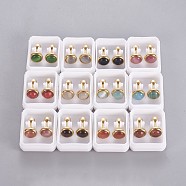 304 Stainless Steel Earlobe Plugs, Screw Back Earrings, with Synthetic Gemstone and Cat Eye, Half Round, Mixed Color, Golden, 8mm, Pin: 1mm, 12pairs/card(EJEW-F227-20G-A)