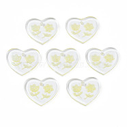 Transparent Resin Pendants, with Glitter Powder, Heart with Flower, Champagne Yellow, 17x20x2mm, Hole: 1.4mm(RESI-N030-001D)