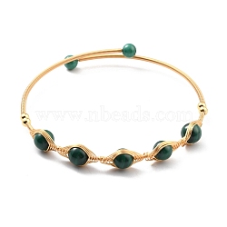 Natural Malachite Wrapped Cuff Bangle, Golden Brass Torque Bangle for Women, Lead Free & Cadmium Free, Inner Diameter: 2-1/4 inch(5.8cm)(BJEW-A122-07A)