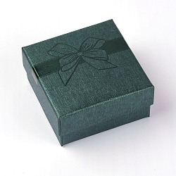 (Clearance Sale)Square with Bowknot Pattern Cardboard Jewelry Boxes, with Sponge Inside, Snap Cover, for Necklaces, Rings and Pendants, Dark Green, 7.2x7.2x3.5cm(MB-TAC0002-01C)